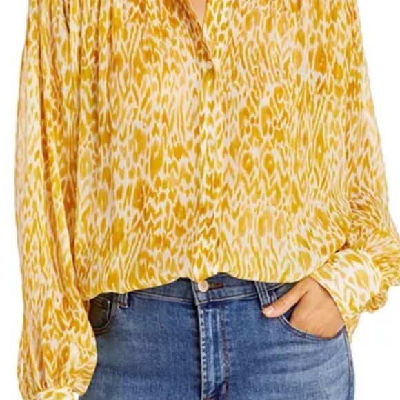 ANINE BING NWOT Caleb Silk Blouse in Marigold Leo - Picture 7 of 16